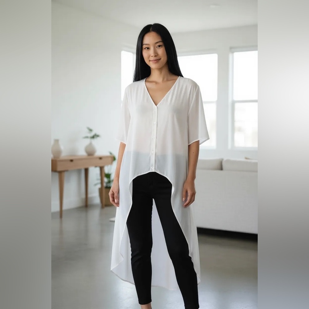 Three Eighty Two High Low Button Front Blouse